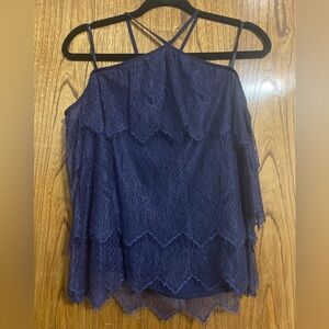 White House Black Market Navy Lace Blouse